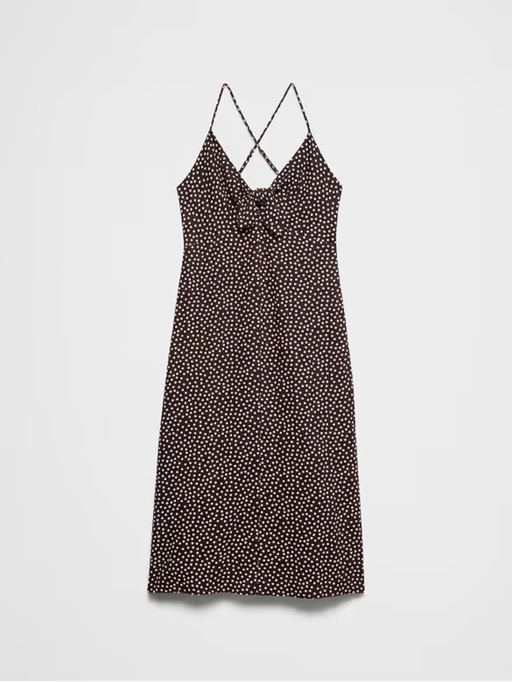 Linen-blend tie front midi dress brown polka dot size 8P